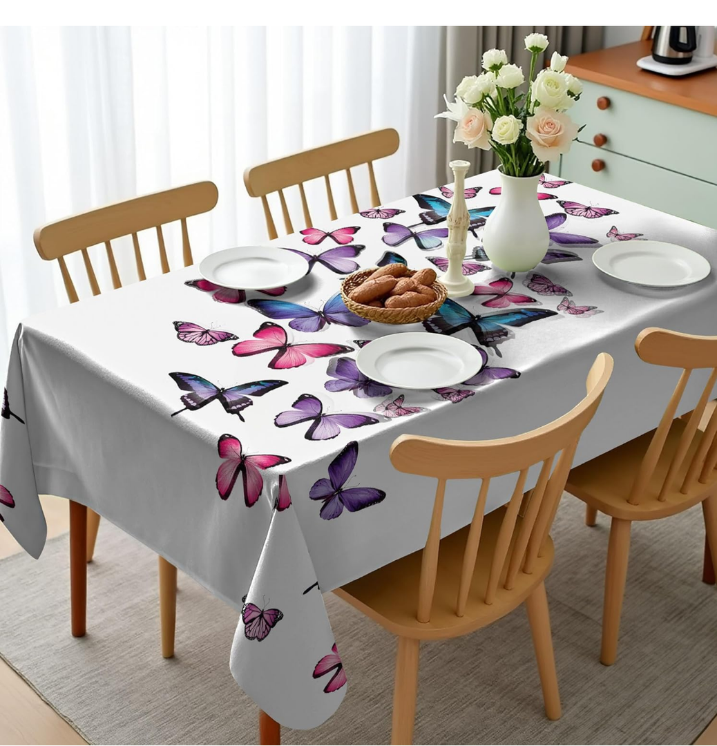 Ambesonne Butterflies Tablecloth, Various Different Butterflies with Wings Feminine Companionship Fun, Dining Room Kitchen Rectangular Table Cover, 60" X 84", Purple Pink
