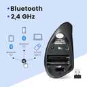 Perixx PERIMICE-813B Bluetooth Vertical Mouse - Wireless 3-in-1 Multi-Device Technology - Travelling Carry Bag - Black - Right Handed