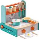 Dailyfunn Wooden Foldable &Portable Toy Stove Pretrend Kitchen PlaySet with Cooking Accessories
