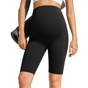 G4Free Barefeel Maternity Biker Shorts with Pockets Over The Belly Legging Pregnancy Yoga Pants Athletic Workout 5" 8.5" (X-Large, Black)