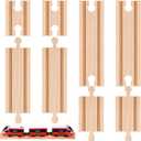 Liliful Pack of 8 Wood Train Track Expansion Packs Compatible with Most Train Tracks (2 Sizes, Mixed Straight)