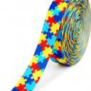 Autism Awareness Puzzle Ribbon 7/8" x 20 Yards Grosgrain Ribbon Roll Single-Sided Print with White Back Craft Ribbon for Hair Bows, Wreaths, Gift Wrapping & April Autism Awareness Month Events