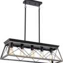 5-Light Pendant Lights Fixture, Farmhouse Chandeliers for Dining Room, Rustic Island Lights for Kitchen, Rectangular Chandelier Rustic Farmhouse Light Fxiture Gold&Black, 31.5" x 8.6" x 34.5"