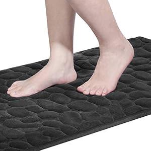 Bath Mat, SHANNA Memory Foam Fast Water Absorbent Super Soft Cozy Non Slip Bathroom Rugs, Machine Washable, Easy Dry, Foot Cushioned Bath Rug Carpet (C. Black, 16"x24")