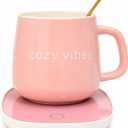 Coffee Mug Warmer with Ceramic Mug, Electric Cup Warmer for Desk, Auto Shut Off, Pink Cozy Vibes