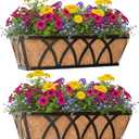 Window Deck Railing Planters Boxes with Coconut Liner, The Bottom Flat Window Boxes Planter Flower Boxes Metal Black Balcony Planters Railing Hanging for Outdoor Fence Porch Patio Lawn(2Pcs 30 Inch)