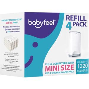 Babyfeel Refills Compatible with DEKOR MINI Diaper Pails | 4 Pack | Exclusive 20% Extra Thickness | Diaper Pail Refills with Powerful Odor Elimination | Powder Scent | Holds up to 1320 Diapers Babyfeel Refills Compatible with DEKOR MINI Diaper Pails | 4 Pack | Exclusive 20% Extra Thickness | Diaper Pail Refills with Powerful Odor Elimination | Powder Scent | Holds up to 1320 Diapers