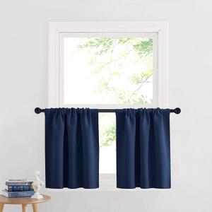 RYB HOME Cafe Blackout Curtains 24 inch Length, RV Curtains for Camper Windows, Mini Short Small Insulating Light UV Heat Blocking Privacy Half Window Tiers, Width 29 by Length 24, Navy Blue, 2 Panels