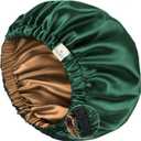 YANIBEST Silk Bonnet Satin Bonnet for Sleeping Women Men, Adjustable Double Layer Hair Bonnet for Curly Braids Reduce Frizz (Large, Dark Green)