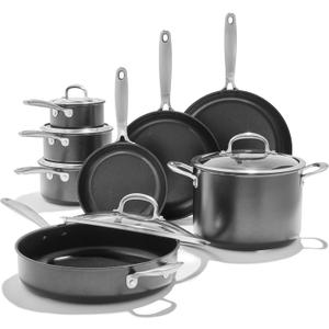 OXO Softworks 13 Piece Cookware Pots and Pans Set, 3-Layered German Engineered Nonstick Coating, Good Grips, Durable Scratch Resistant Fry Pans, Saucepans, Stockpot, Dishwasher & Oven Safe, Gray