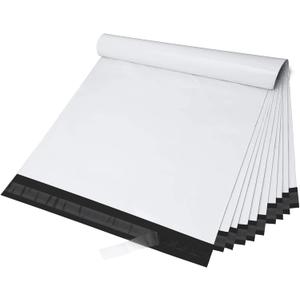 Fuxury 100 Pcs 12x15.5" Poly Mailers with 4x6" Thermal Labels, Waterproof Mailing Envelopes & Stickers for Clothing, Strong Adhesive Poly Shipping Postage Bags for Business (White)