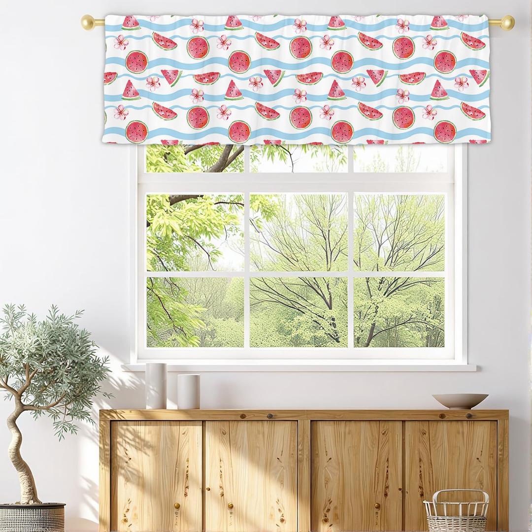 Fanghui Watermelon Rod Pocket 1 Panel Summer Curtains Rod Pocket Valances Wave Stripe Blackout Drapes Window Valance Sakura 54x18 in Cute Kitchen Curtains Bathroom Bedroom Living Room Decor
