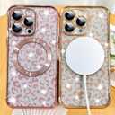 Fiyart Designed for iPhone 13 Pro Case,Compatible with MagSafe Cheetah Print Plating Camera Protection Magnetic Clear Glitter Leopard Print Shockproof Phone Bumper for Women Girls 6.1"-Gold