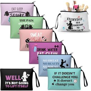 8 Pcs Workout Cosmetic Bags Workout Gifts Funny Sports Lover Gym Gifts Gym Fitness Makeup Bags for Women Body Builder Zipper Pouch for Fitness Bodybuilding Lovers (Colorful)