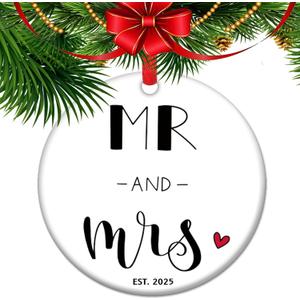 2 x 2025 Married Christmas Ornament, Our First Christmas as mr and mrs Ornament, Married Newlywed Wedding Keepsake, Bridal Shower Gifts (1)