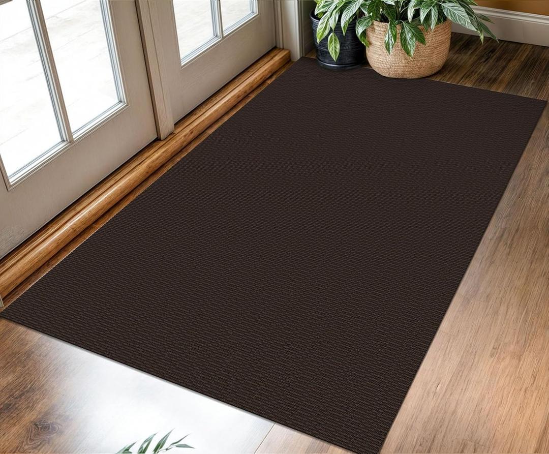 KOZYFLY Washable Entryway Rug 3x5 Ft Area Rugs Cotton Rubber Backed Throw Rugs Indoor Door Mat Kitchen Rugs Braided Floor Carpet for Front Entrance Bathroom Kitchen Living Room, Dark Coffee/Brown
