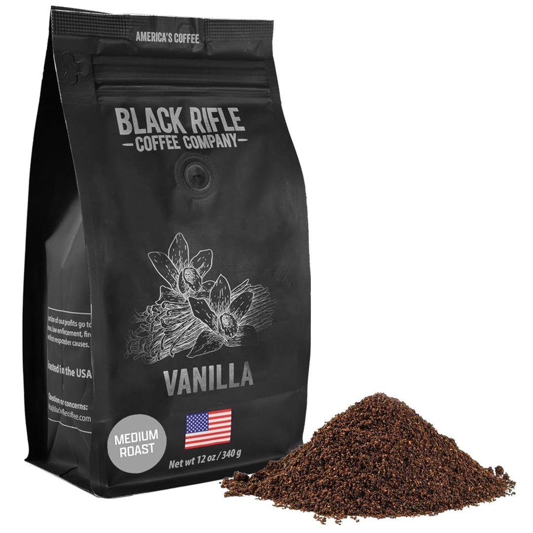 Black Rifle Coffee Company Vanilla, 12oz Bag, Ground Coffee Medium Roast - Roasted Blend Made from Arabica Beans - Colombian & Brazilian Beans - Veteran Founded & American Made, Best By: NOV 27 25