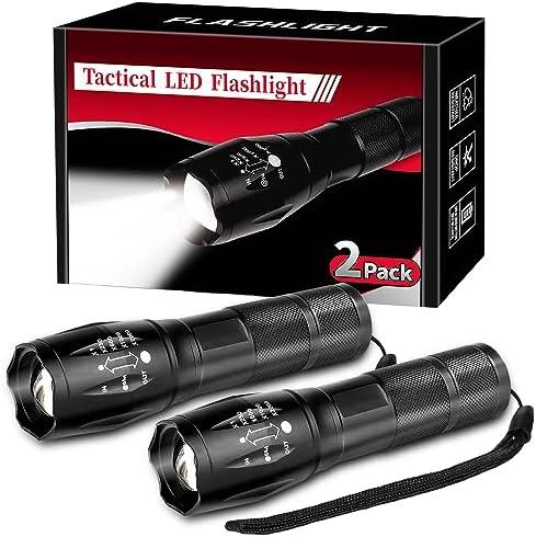 LED Flashlight 2 Pack, Small Flashlights High Lumens with 5 Modes, Waterproof Zoomable Tactical Flash Light for Camping Biking Hiking Outdoor Home Emergency, Camping Essentials Gear