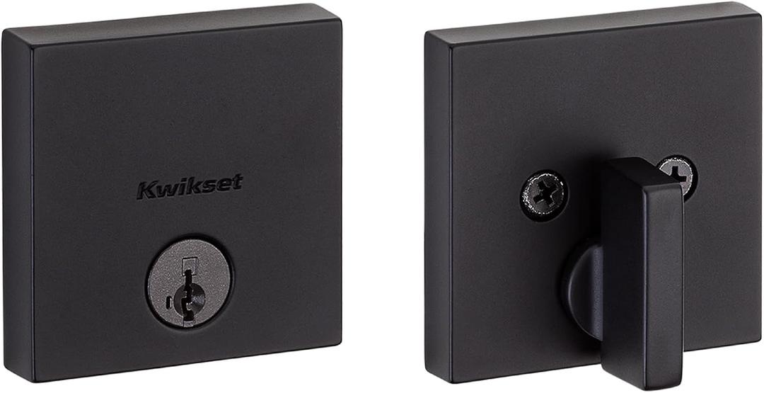 Kwikset Downtown Deadbolt Lock, Matte Black Square Exterior Keyed Front Entry Door, Pick Resistant SmartKey Rekey Security, Single Cylinder Dead Bolt, with Microban Protection