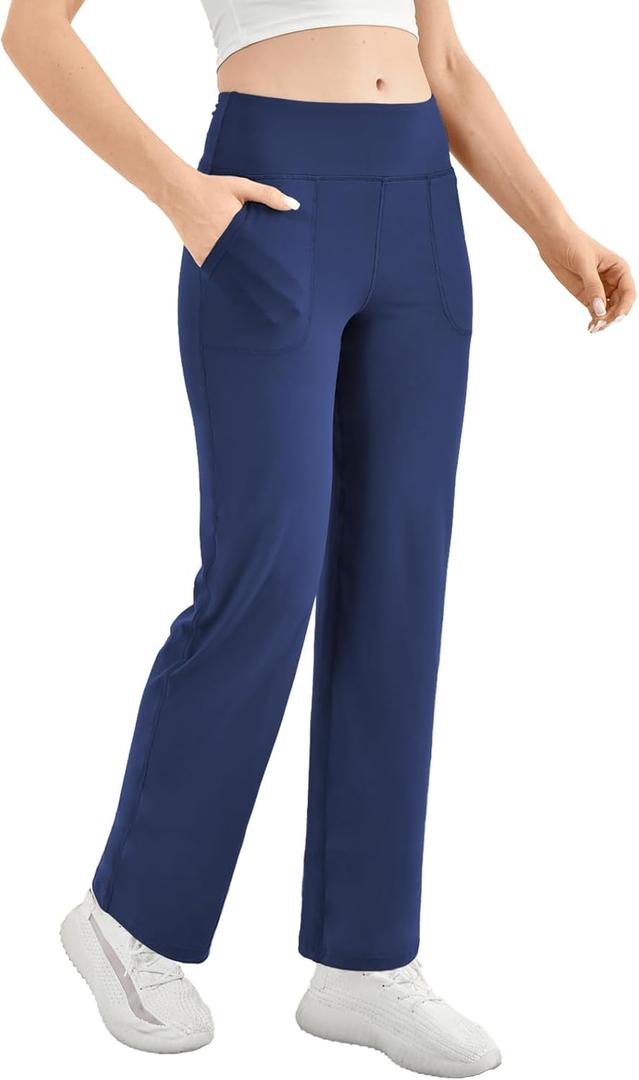 Walifrey Wide Leg Yoga Pants for Women, Loose Stretch Sweatpants with Pockets Casual Lounge (Blue, M)
