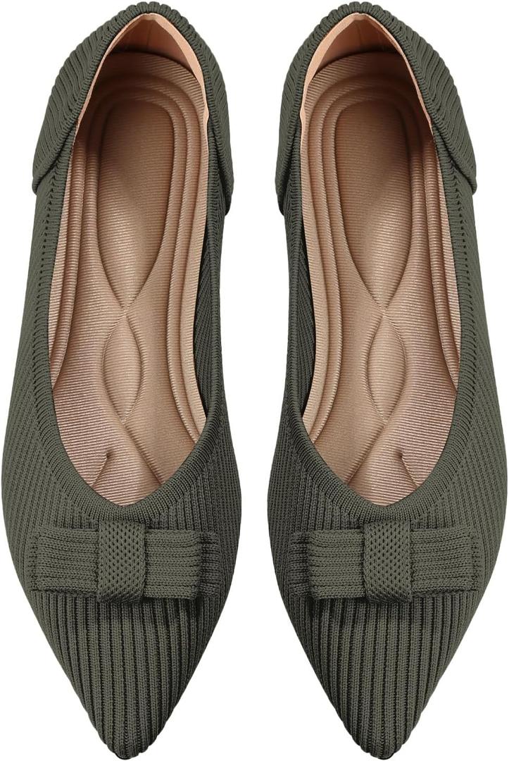 TINGRISE Womens Flats Comfortable Dressy Pointed Toe Ballet Flats for Women Knit Slip On Work Shoes Business Casual Dress (8, Green)