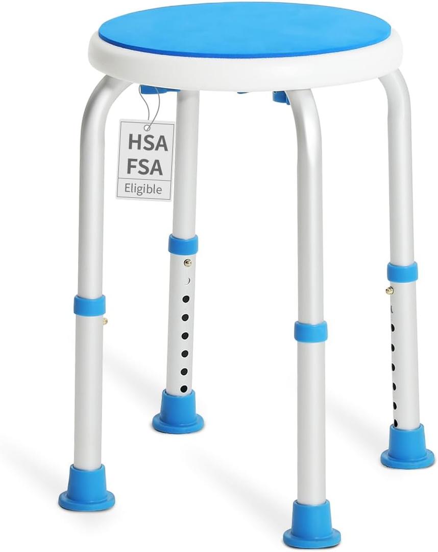 Adjustable Shower Chair for Inside Shower, HSA/FSA Eligible Round Shower Stool for Inside Bathtub, Tool-Free Shower Seat for Elderly/Senior/Disabled/Pregnant
