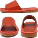 Sandals Women Men, Genuine Leather Slippers, House Slippers for Women Indoor Outdoor, Unisex Soft Flat Sandals (Orange)