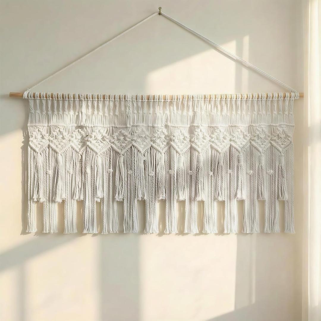 WOSIBO Boho Macrame Window Valance Handmade Cotton Decor Wall Hanging Curtain Panels for Kitchen Bedroom Livingroom Cafe 52" W X 21" L (Boho)