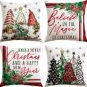 OTOSTAR Christmas Pillow Covers 18x18 Inch Set of 4 Merry Christmas Xmas Trees Decorative Throw Pillow Covers Winter Holiday Cushion Case Decoration for Home Couch (Dwarf Xmas Trees Red)