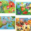 SYNARRY Puzzles for Kids Ages 4-8, 4 Pack Wooden Jigsaw Puzzles for Kids Ages 3-5 Years Old 40 Pieces, Preschool Puzzle Toy Gift for Children Boys and Girls, Farm Dinosaur Animal Construction Theme