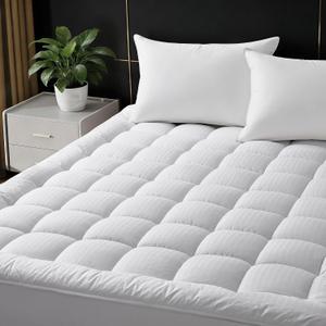 King Size Mattress Topper Cooling Cotton Pillow Top -Ultra Soft Mattress Pad & Supportive Protector, Breathable Pillow Top Mattress Cover Fitted 8"-21" Deep Pocket