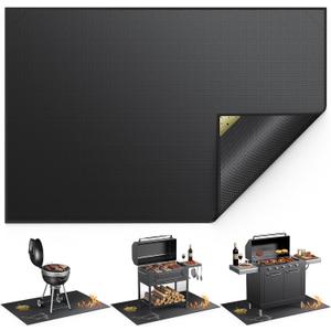 Non-Curl 60x40 inch Under Grill Mats for Outdoor Grill, Double-Sided Fireproof, Oilproof & Waterproof BBQ Grill Mat, Easy to Clean, Indoor Fire Pit Fireplace Mat, Perfect for Deck/Patio/Lawn