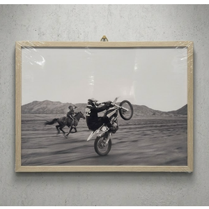Framed Vintage Wall Art Motorcycle Horse Race Canvas Wall Art Racing Sports Photography Potser Prints Black And White Pictures Wall Decor for Man Bedroom Office Living Room 12x16in Framed