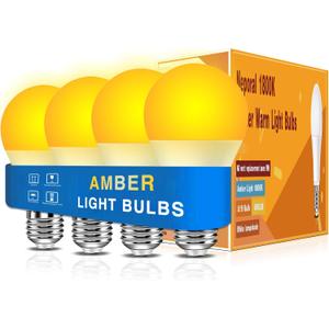 Neporal Amber Sleep Light Bulbs 1800K 4PK, 9W 60 Watt Equivalent, 99.96% Blue Blocking Soft Warm Light Bulbs A19, Amber Night Light E26 for Bedroom and Baby Nursery Light