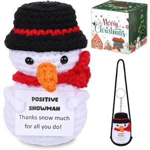Christmas Crochet Doll Snowman Keychain Snowman Christmas Gift Positive Doll with Positive Card Box, Stocking Stuffer Delightful Birthday Gift for Women Family Friends
