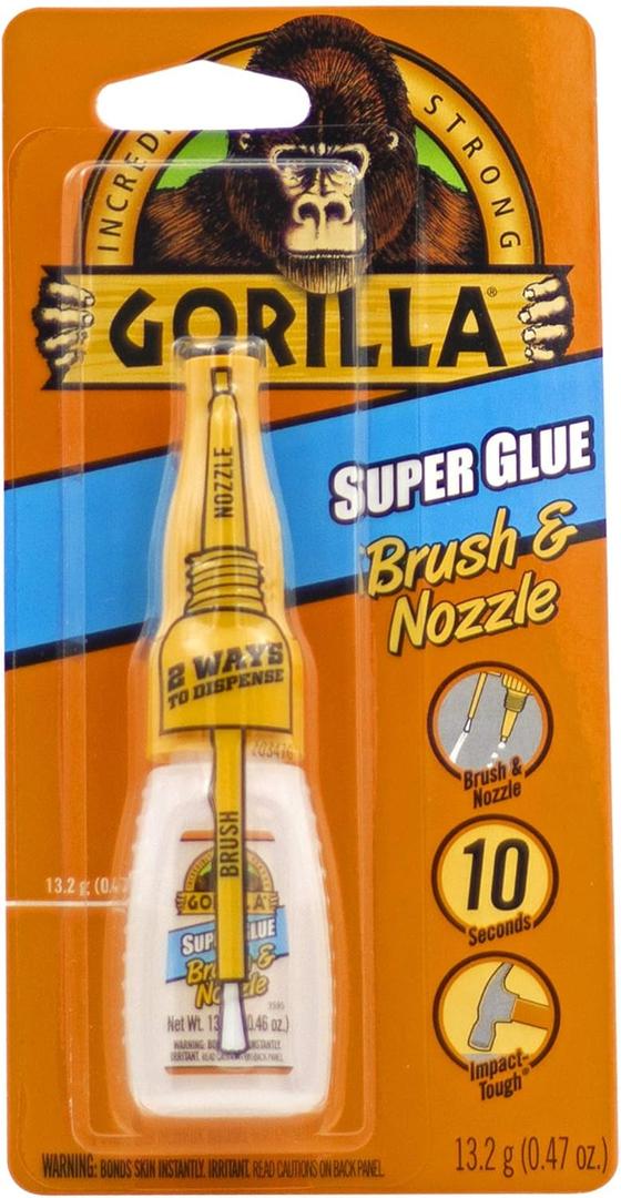 Gorilla Super Glue with Brush & Nozzle Applicator, 13.2 Gram, Clear, (Pack of 1)