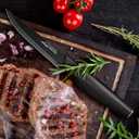 Amorston Steak Knives, Steak Knives Set of 8, Stainless Steel Steak Knife Set, Serrated Knives Dishwasher Safe, Elegant Black