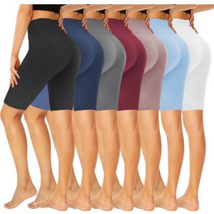 GROTEEN Pack of 7 High Waisted 5''/8'' Biker Shorts for Women - Buttery Soft Black Workout Yoga Running Spandex Yoga Shorts (Small-Medium, Black/Gray/Navy/White/Rosy Brown/Red/Light Blue)