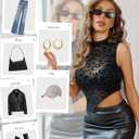 Avidlove Women Camisole Tops Sheer Mock Neck Tank See Through Summer Mesh Shirts Asymmetrical Top Clubwear (Black)