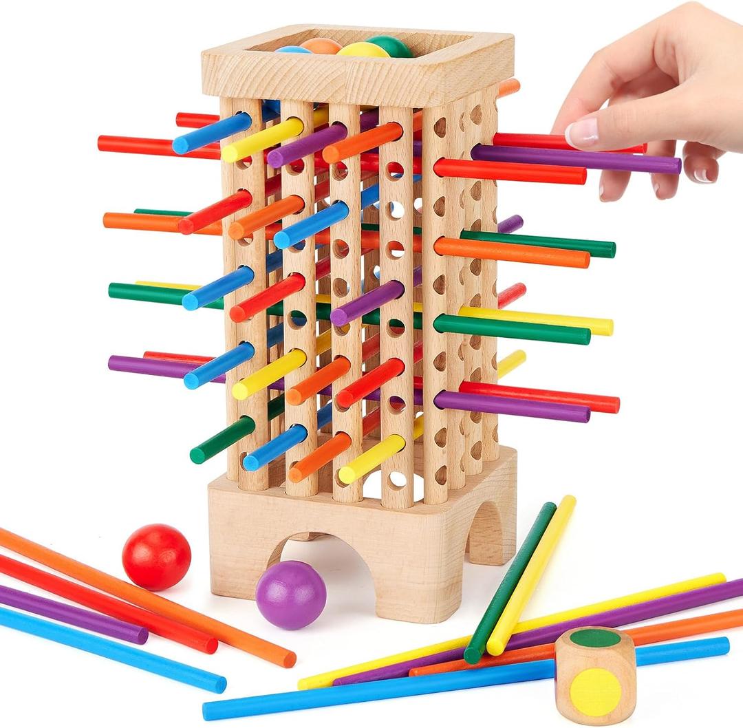 Montessori Game Wooden Board Games, 42 Colorful Sticks Dice Game Math Learning Toys for 3 4 5 6 Year Olds, Builds Fine Motor Skills & Counting, Family Travel Games for 3 Year Olds Gift for Kids