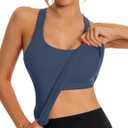 MathCat Seamless Workout Tank Top for Women with Built in Bra, Padded Racerback Athletic Yoga Camisole (Large, Grey Blue)