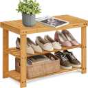 SONGMICS Shoe Rack Bench, 3-Tier Bamboo Shoe Storage Organizer, Entryway Bench, Holds Up to 286 lb, 11.3 x 27.6 x 17.8 Inches, for Entryway Bathroom Bedroom, Natural ULBS04N