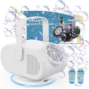 Bubble Machine for Kids Toddlers, Automatic 90/180/360 Rotating Bubble Blower 22000+ Bubbles Per Minute, Bubble Maker Outdoor Toys for Kids, Pets, Indoor Outdoor Parties-Black (White)