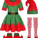 Costumerry Girls Elf Costume Kids Christmas Elf Dress Outfit (5-6 Years)