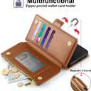 Antsturdy Compatible with Samsung Galaxy Note 10+ Plus Case Wallet with Card Holder for Women Men Phone Case RFID Blocking PU Leather Flip Cover with Strap Zipper Credit Card Slots,Light Brown