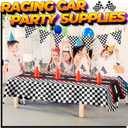 Racing Cars Birthday Decorations - Racecar Centerpiece Decoration Kit for Kids - (12) Orange Traffic Cones, (24) Checkered Flags, Plastic Tablecloth (54"x108") Birthday Banner Race Car Theme (38pcs)