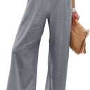 Hooever Womens Cotton Linen Pants Casual Button Up High Waisted Wide Leg Trousers (Gray, L)