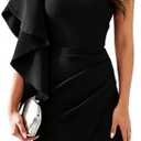 Memoriesea Women's Sexy One Shoulder Ruffle Bodycon Ruched Wedding Cocktail Mini Dress, L