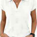 Saodimallsu Womens Short Sleeve Sweater Tops Solid Lapel V Neck Knit Shirt Summer Casual Basic Pullover (White, L)