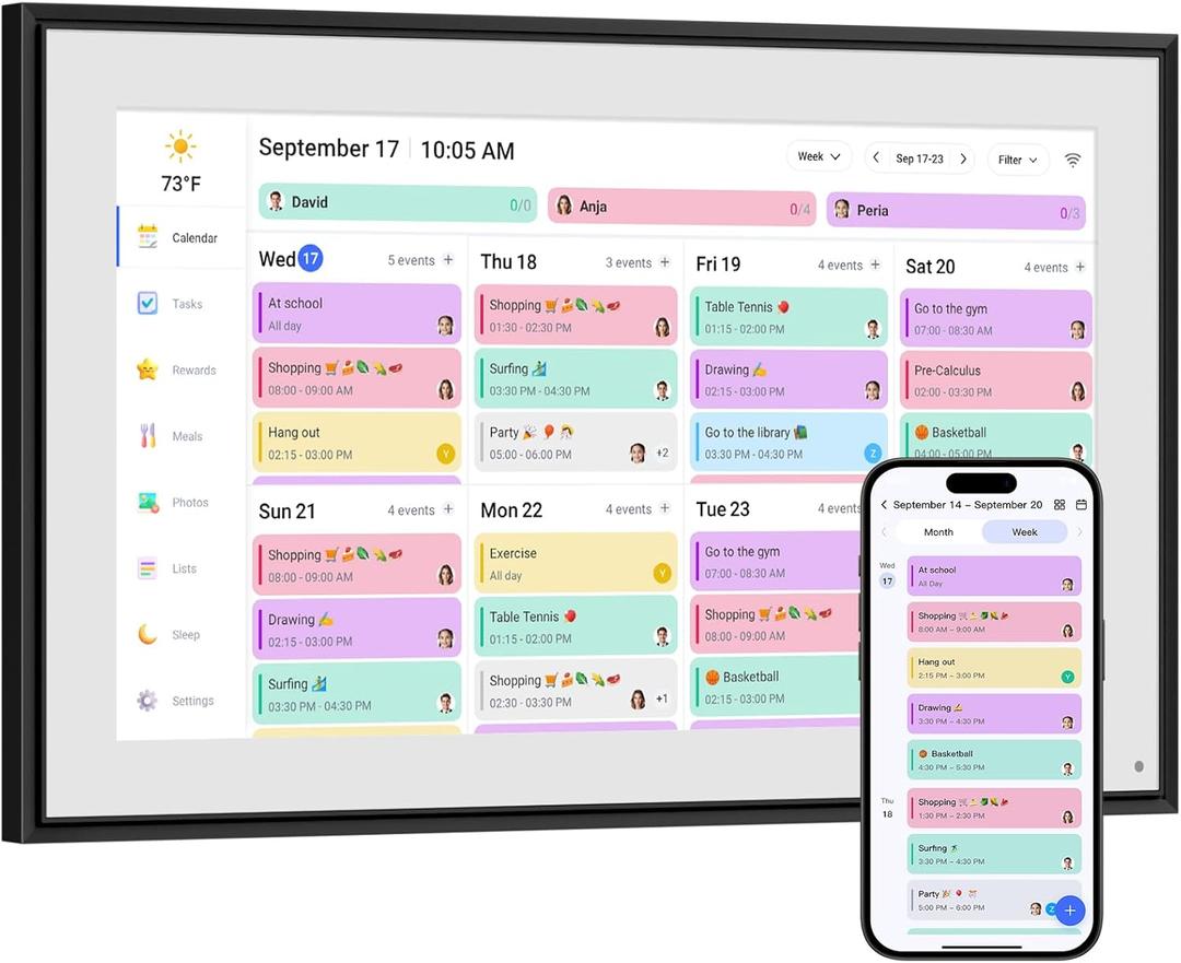 Smart Digital Calendar, 10.1" HD Smart Touch Screen Home Interactive Electronic Calendar WiFi Planner, Meal Schedule, Duty Chart, Achievement Rewards- Built-in Digital Photo Frame Function
